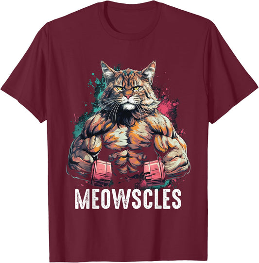 Funny Cat Musculation Gym Weight lifting Cats Lovers T-Shirt - T-Shirt | Maroon