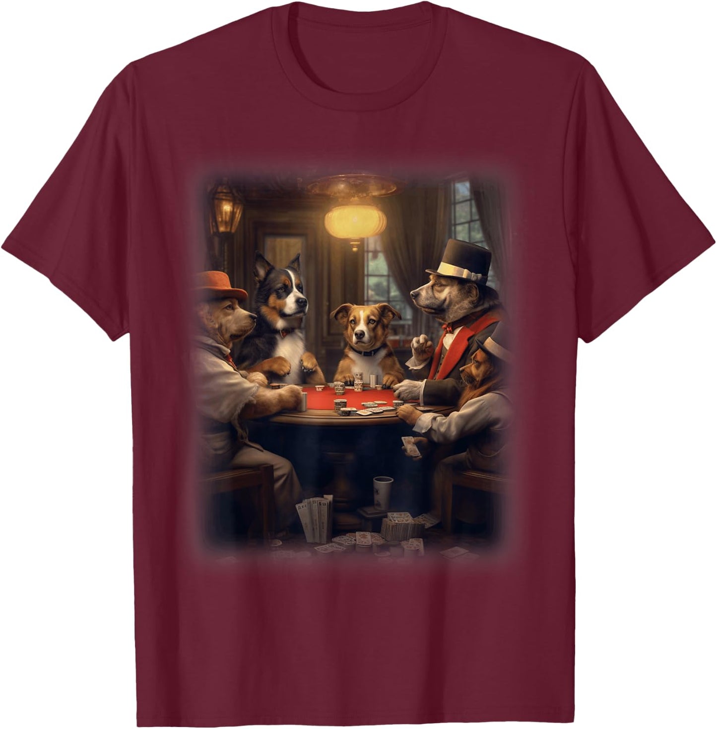 Dogs Playing Poker | A Friend in Need | Funny Dog Lover Art T-Shirt - T-Shirt | Maroon