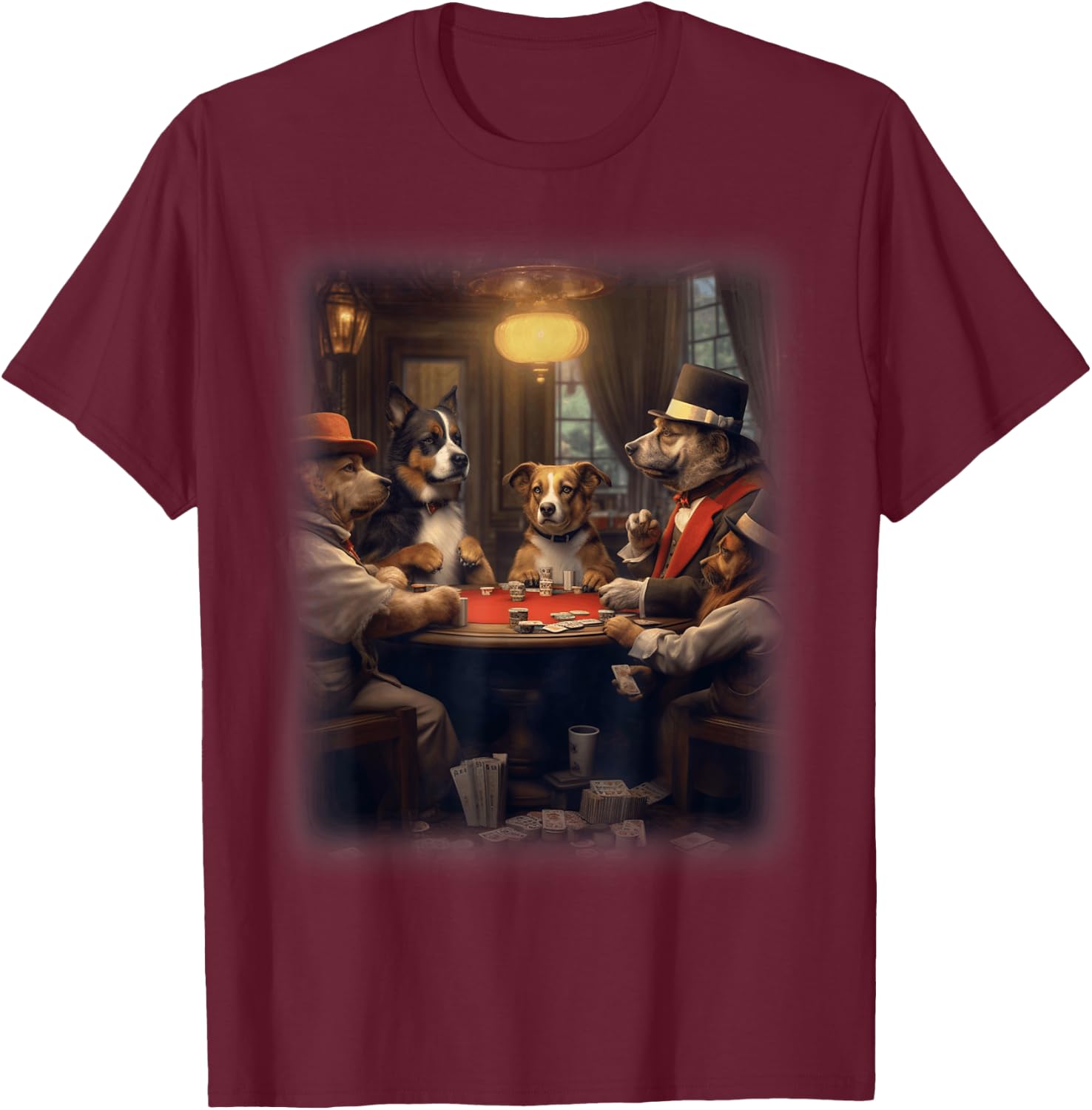 Dogs Playing Poker | A Friend in Need | Funny Dog Lover Art T-Shirt - T-Shirt | Maroon