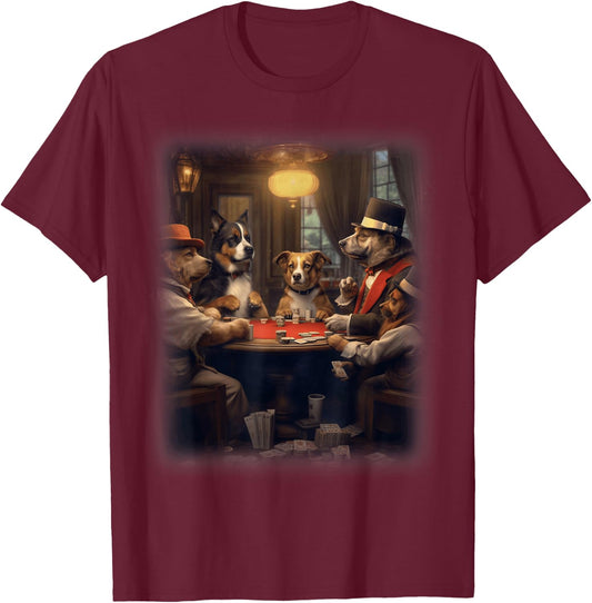 Dogs Playing Poker | A Friend in Need | Funny Dog Lover Art T-Shirt - T-Shirt | Maroon