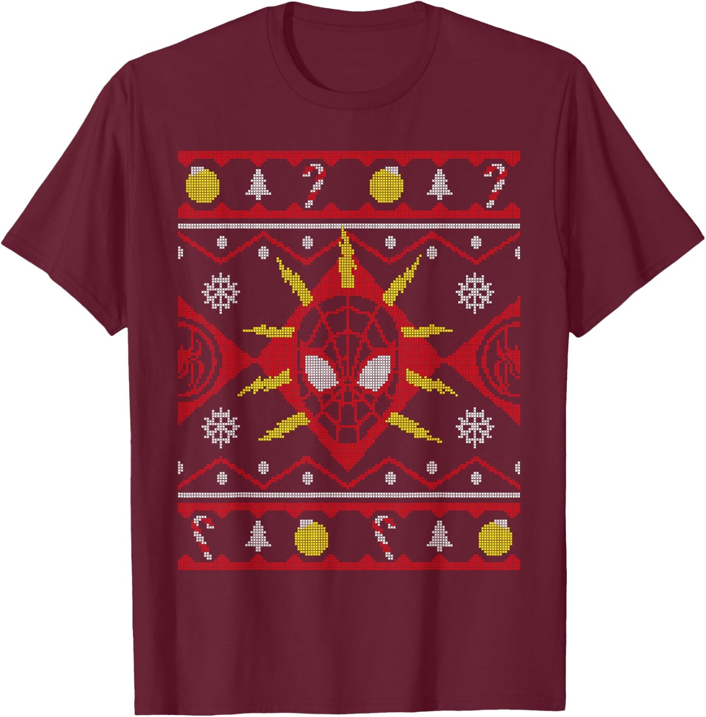 Marvel Spider-Man Miles Morales Ugly Christmas Sweater T-Shirt - T-Shirt | Maroon