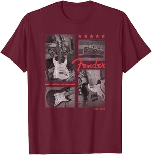 Fender Est. 1946 Electric Guitar Panels T-Shirt - T-Shirt | Maroon