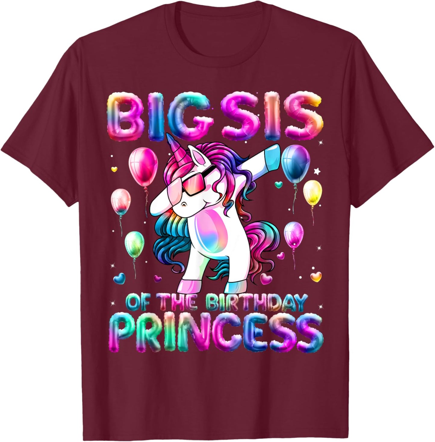 Sister of the Birthday Princess Girl Dabbing Unicorn Sister T-Shirt - T-Shirt | Maroon