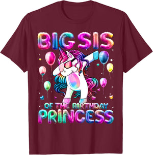 Sister of the Birthday Princess Girl Dabbing Unicorn Sister T-Shirt - T-Shirt | Maroon