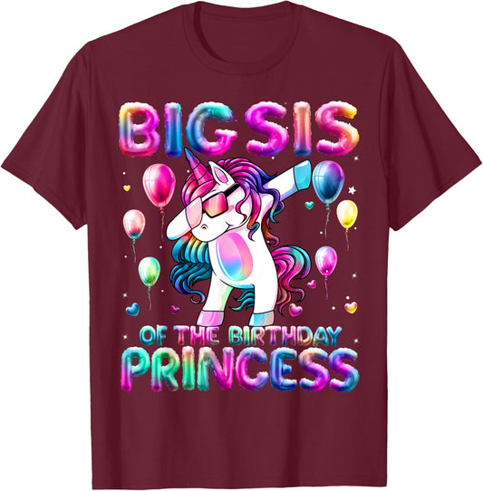 Sister of the Birthday Princess Girl Dabbing Unicorn Sister T-Shirt - T-Shirt | Maroon