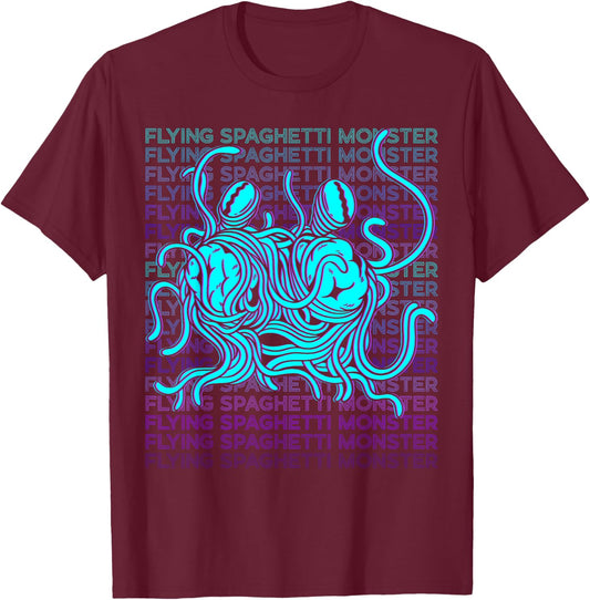 Flying Spaghetti Monster Pastafari FSM Atheist Retro T-Shirt - T-Shirt | Maroon