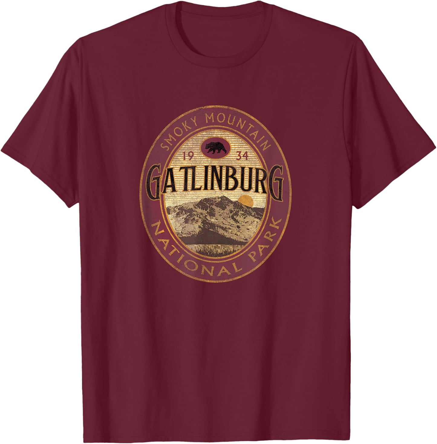 Great Smoky Mountains National Park Gatlinburg Vintage T-Shirt - T-Shirt | Maroon