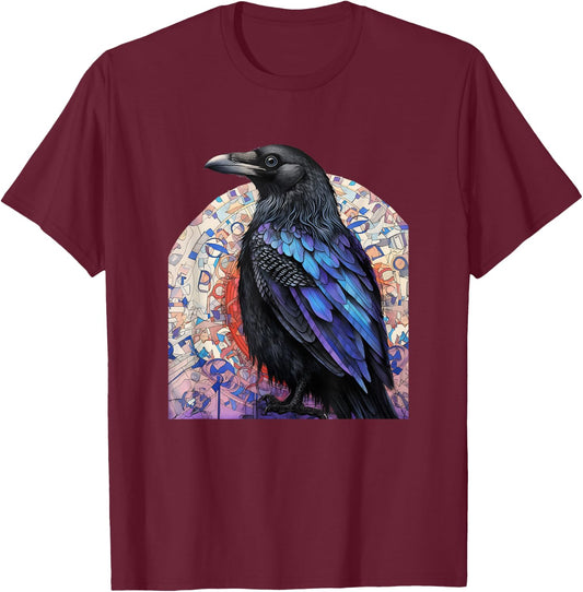 Crow and Raven Bird Lovers Mandala Style Design For Birders T-Shirt - T-Shirt | Maroon