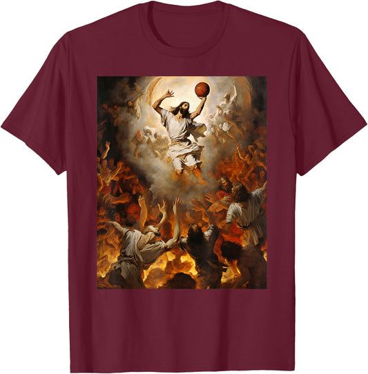 Jesus Playing Basketball T-Shirt - T-Shirt | Maroon