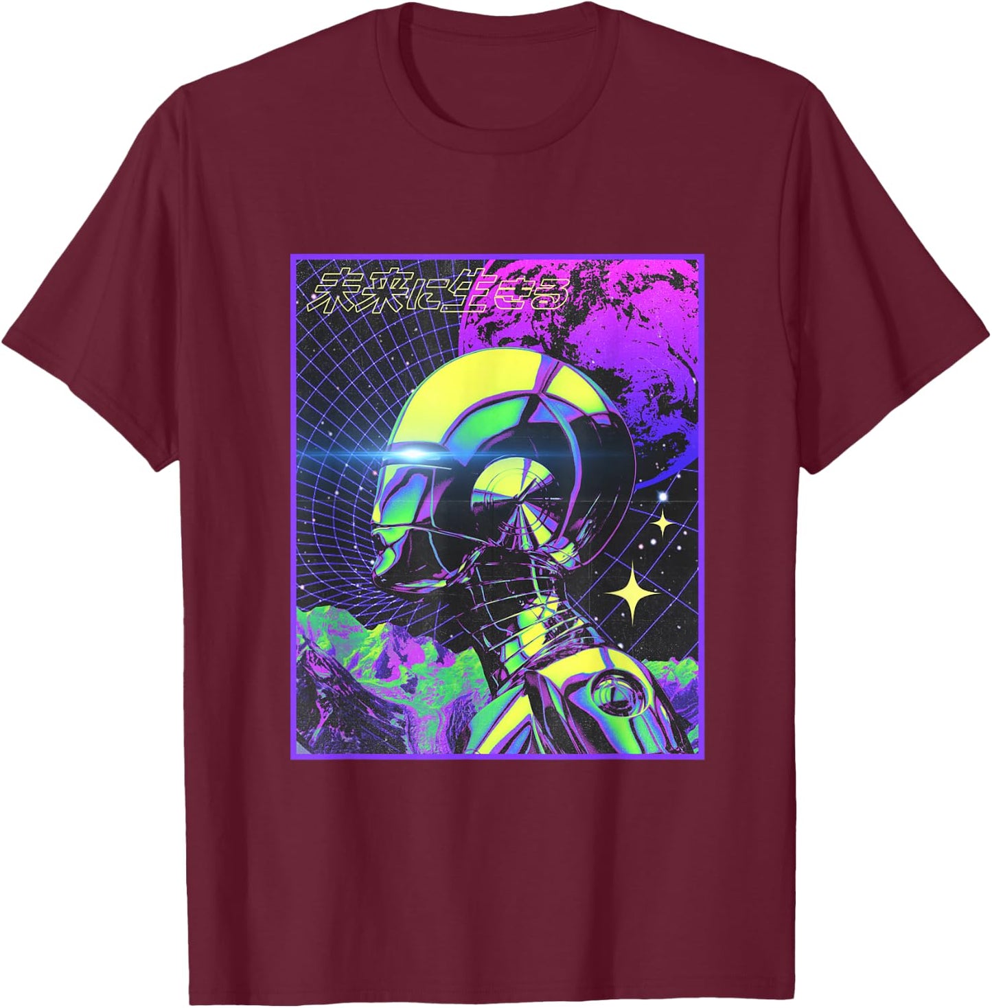 Cyberpunk Japanese Futuristic Robot Sci-Fi Vaporwave T-Shirt - T-Shirt | Maroon