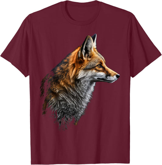 Fox Art Animal Lovers Motif Animal T-Shirt - T-Shirt | Maroon
