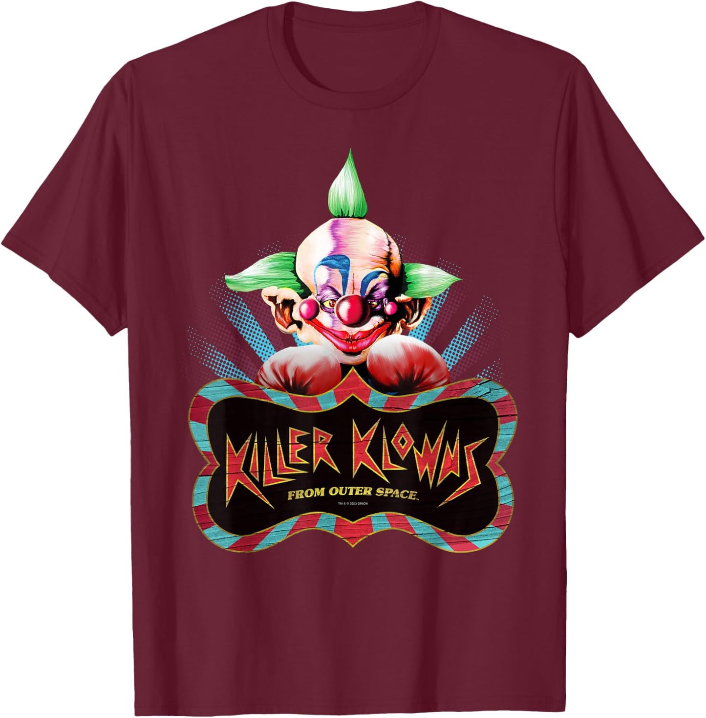 Killer Klowns from Outer Space Shorty Boxing Pose Above Logo T-Shirt - T-Shirt | Maroon