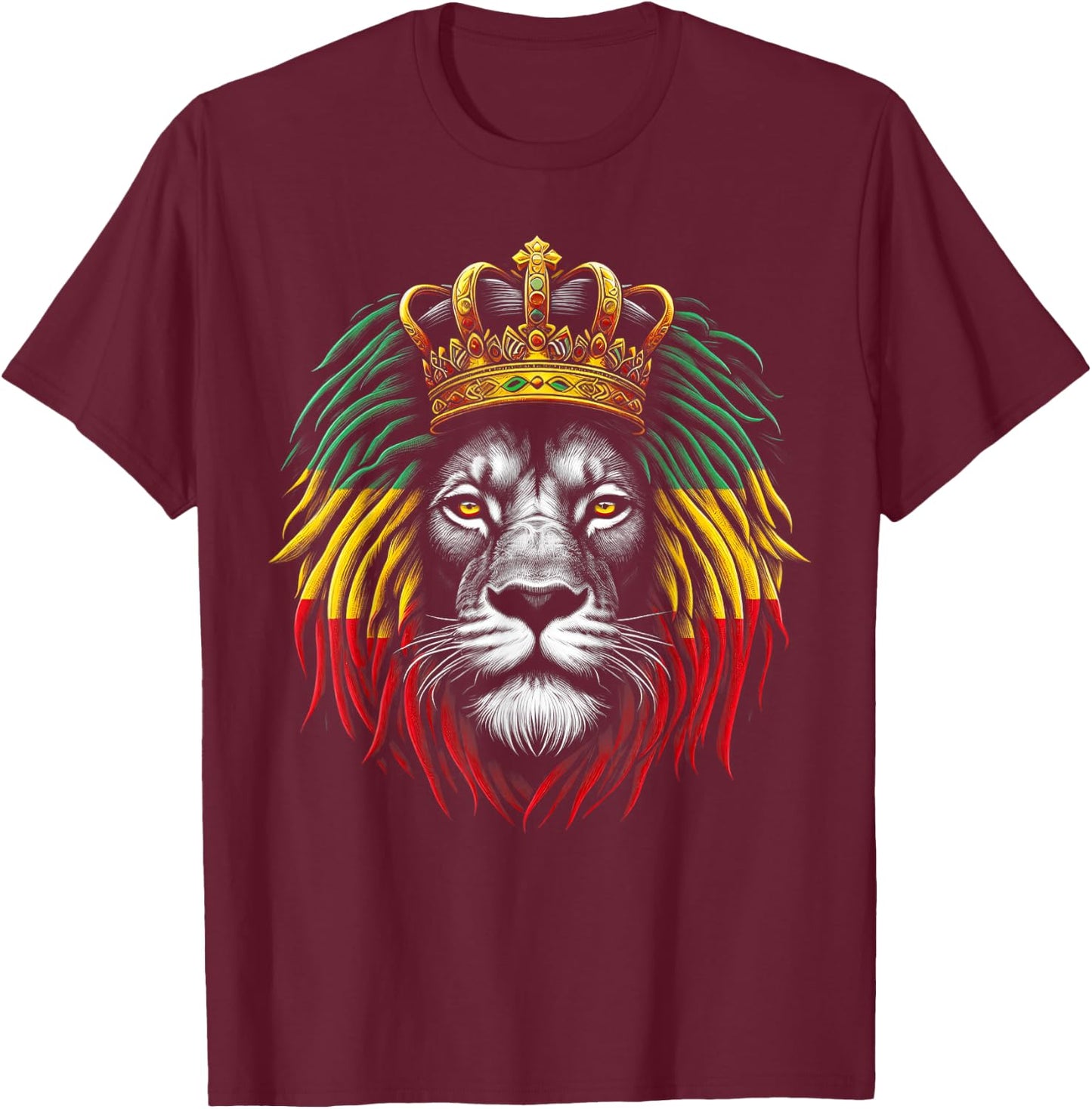 Ethiopian Flag Lion Rastafarian Reggae Rasta Lion of Judah T-Shirt - T-Shirt | Maroon