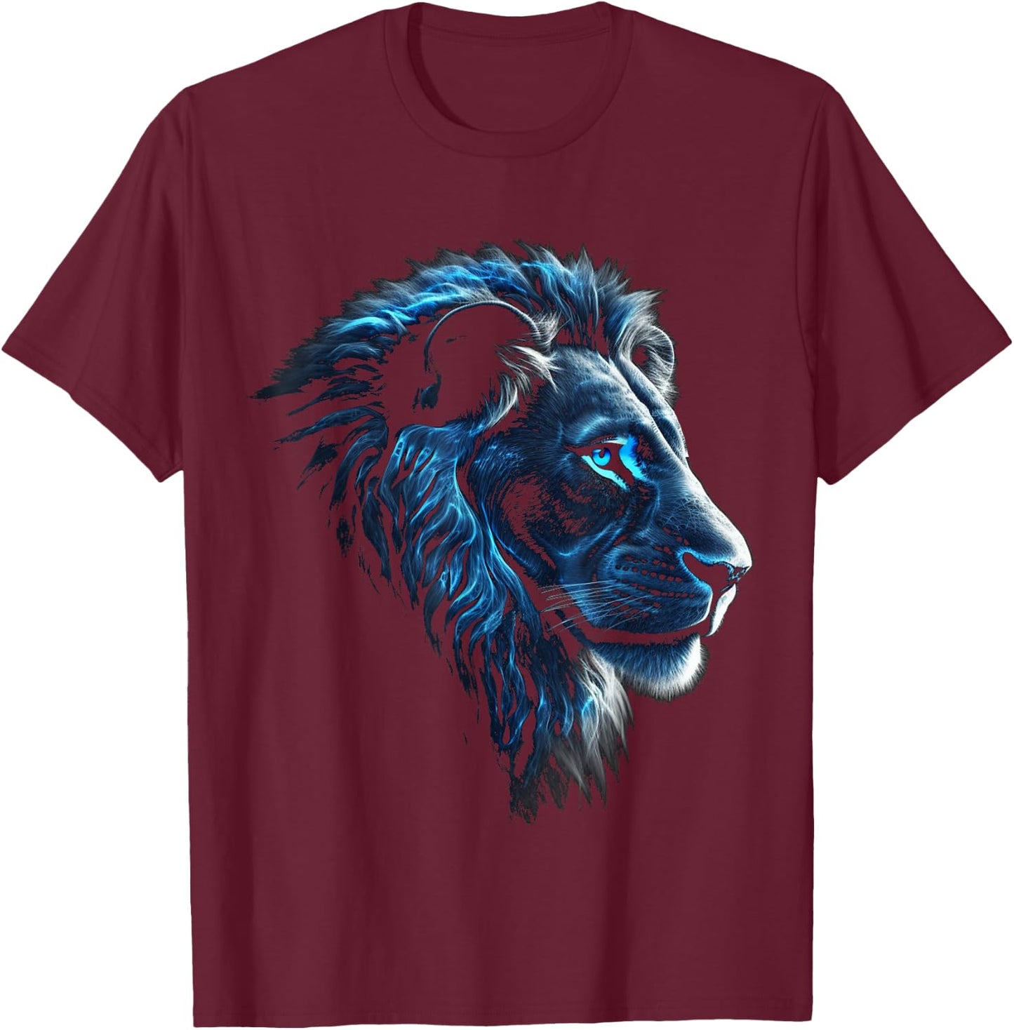 Lion Artwork - Blue Eyes Zoo Animal Lion T-Shirt - T-Shirt | Maroon