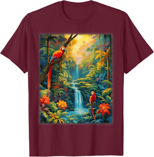 Colorful Parrots Rain Forest Jungle Macaw Parrot Men Women T-Shirt - T-Shirt | Maroon