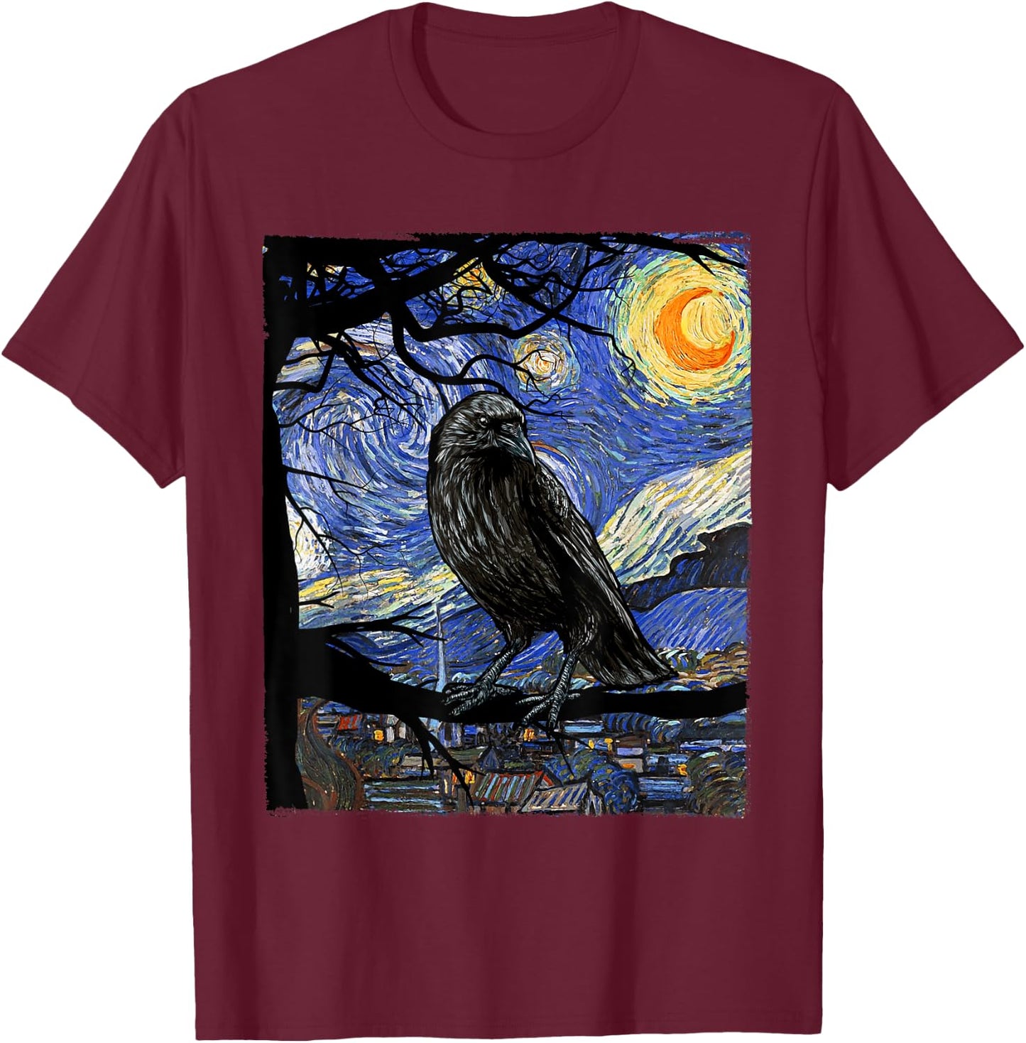 Raven Lover Art, Starry Night Raven, Crow, Raven T-Shirt - T-Shirt | Maroon