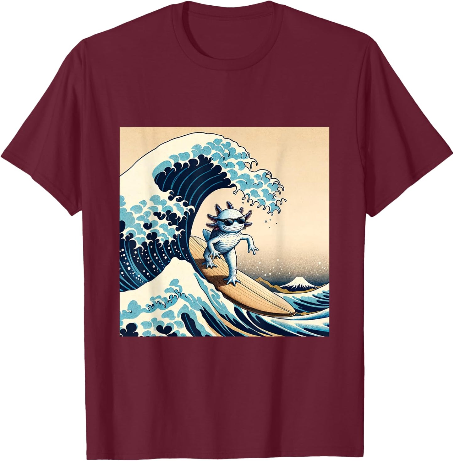 Wave Surfing Axolotl Love Funny Anime Lizard Salamander T-Shirt - T-Shirt | Maroon