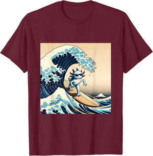 Wave Surfing Axolotl Love Funny Anime Lizard Salamander T-Shirt - T-Shirt | Maroon