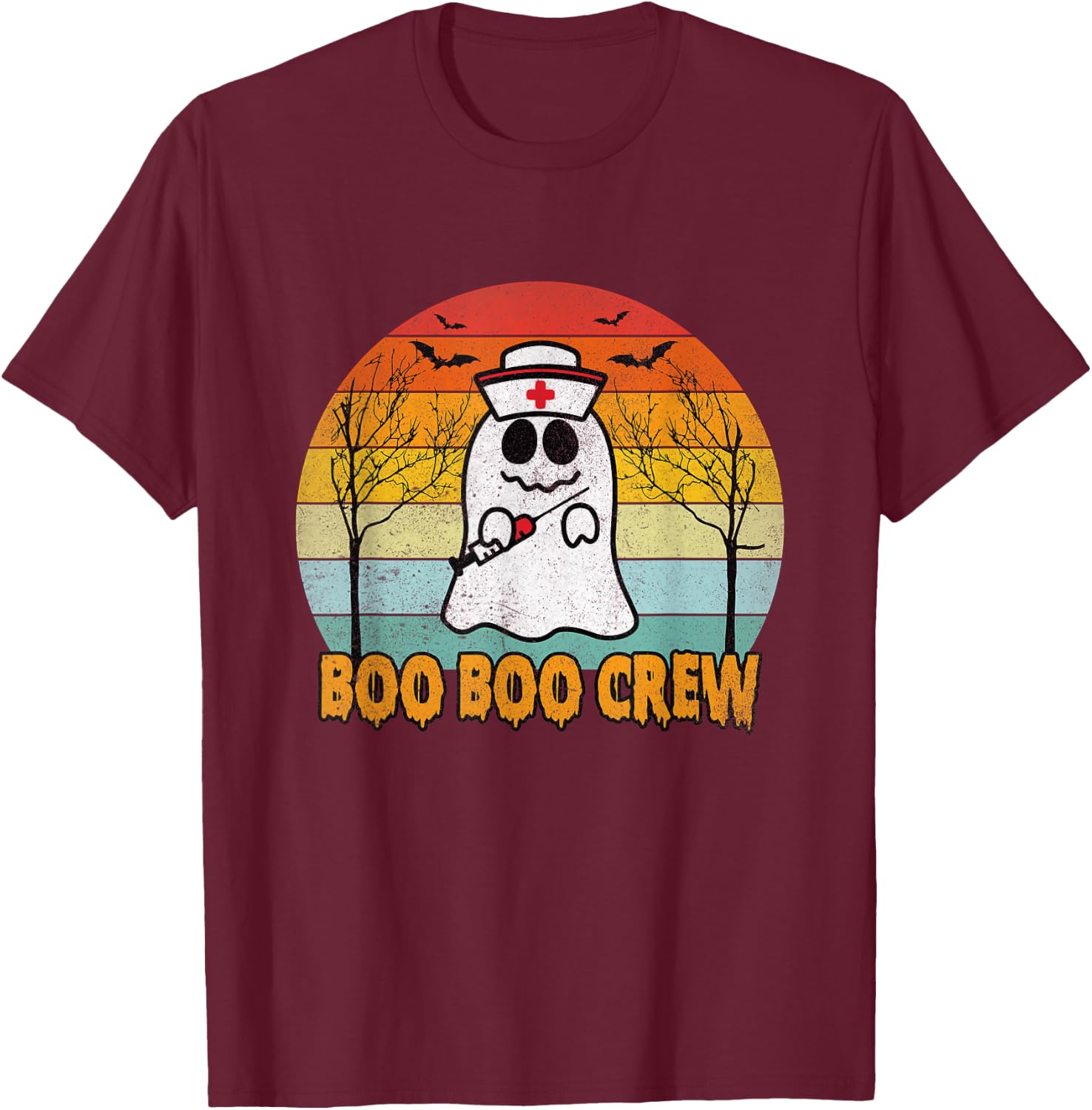 Boo Boo Crew Nurse Halloween Costume Retro Vintage T-Shirt - T-Shirt | Maroon