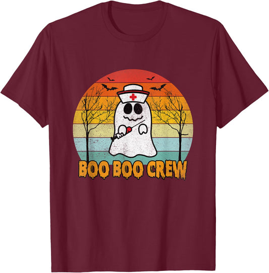 Boo Boo Crew Nurse Halloween Costume Retro Vintage T-Shirt - T-Shirt | Maroon