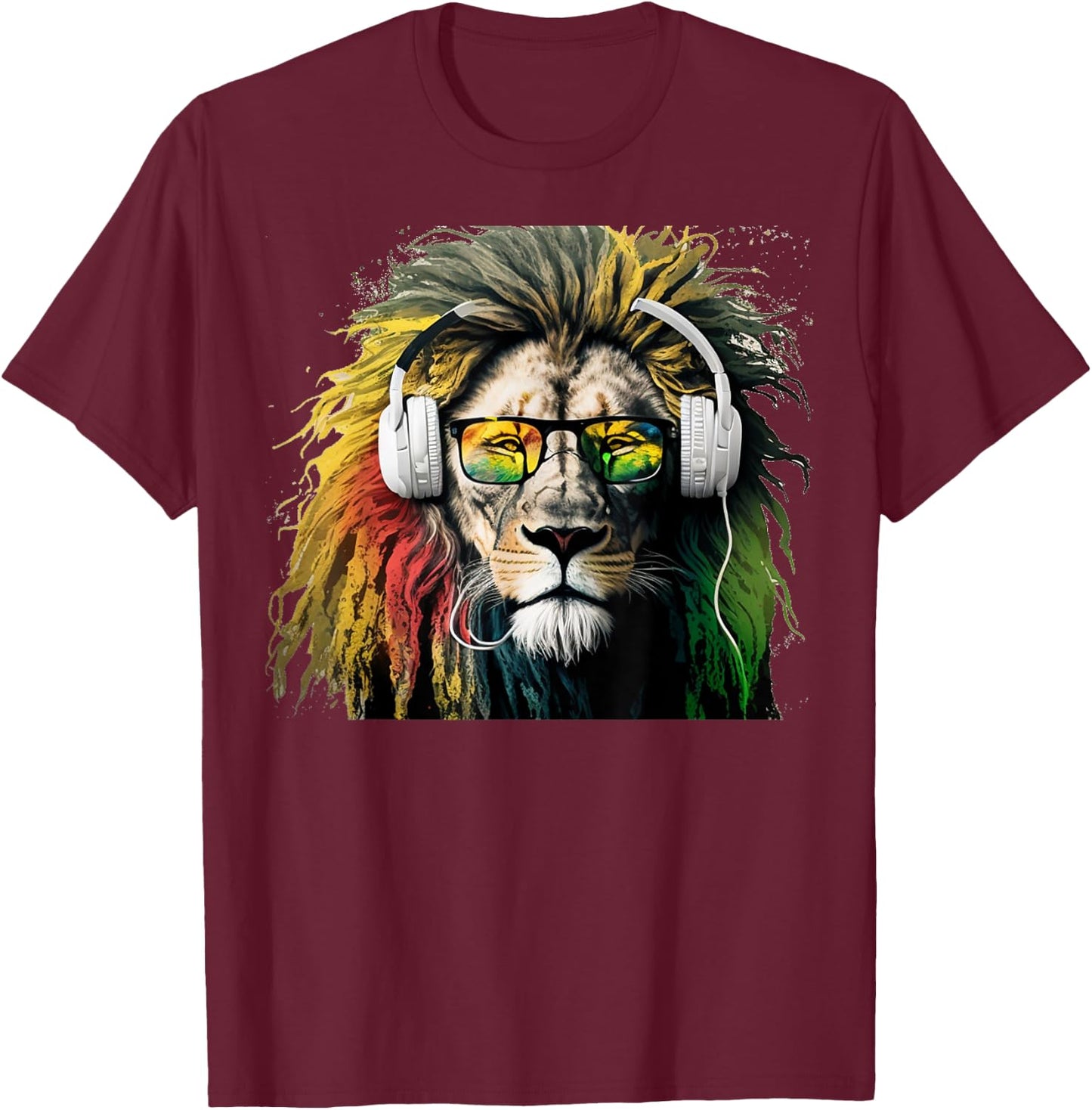 Rasta Lion Rastafari Design Reggae & Jamaica Vibes Headphone T-Shirt - T-Shirt | Maroon