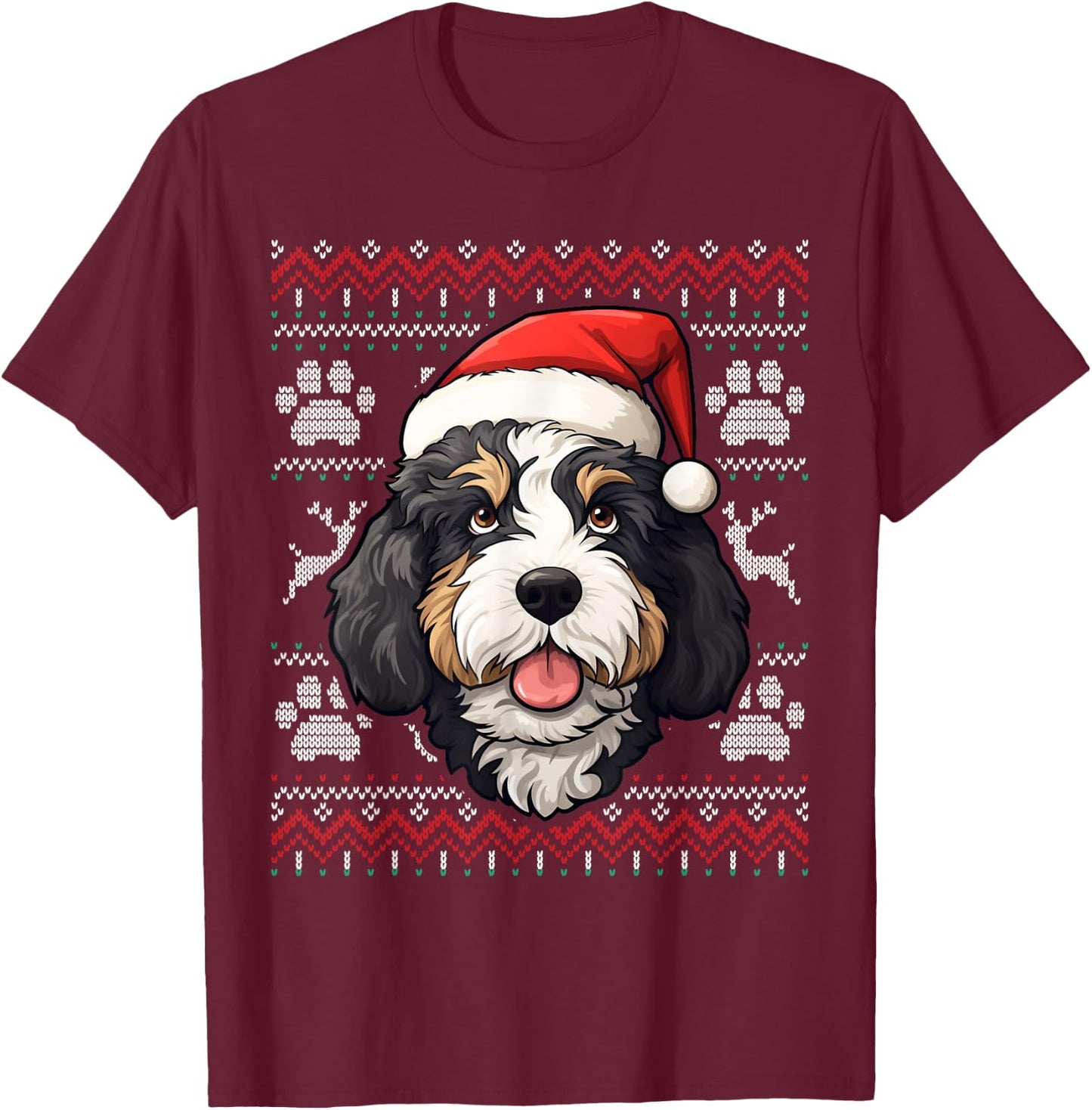 Bernedoodle Santa Hat Christmas Funny Dog Mom Dad T-Shirt - T-Shirt | Maroon
