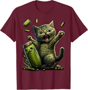 Funny Kittens vs Gherkin Pickle Cat Mom Lady T-Shirt - T-Shirt | Maroon