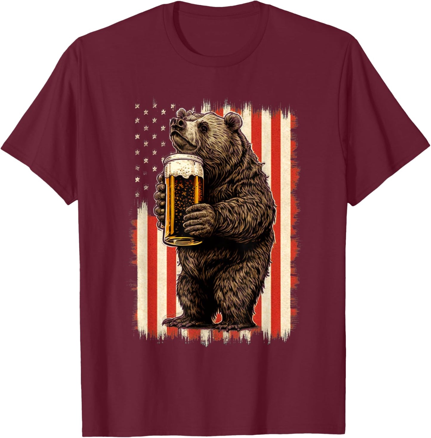 Bear Drinking Beer T-Shirt - T-Shirt | Maroon