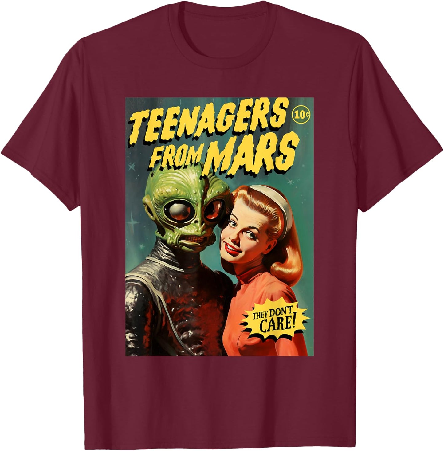 Teenagers From Mars 1950s Horror Comic Cover T-Shirt - T-Shirt | Maroon