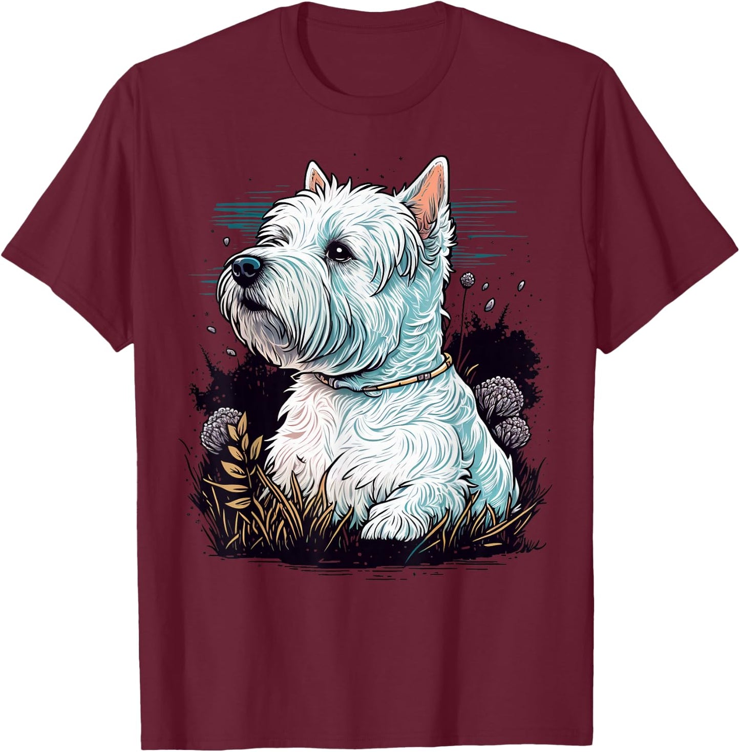 Cute West Highland White Terrier Dog on Westie Lover T-Shirt - T-Shirt | Maroon