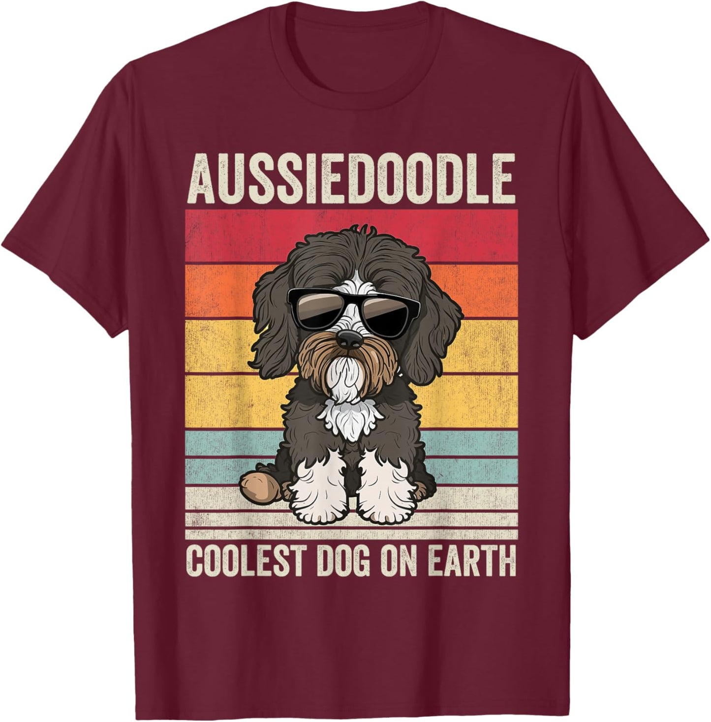 Aussiedoodle Dog with Sunglasses, Vintage Aussiedoodle T-Shirt - T-Shirt | Maroon