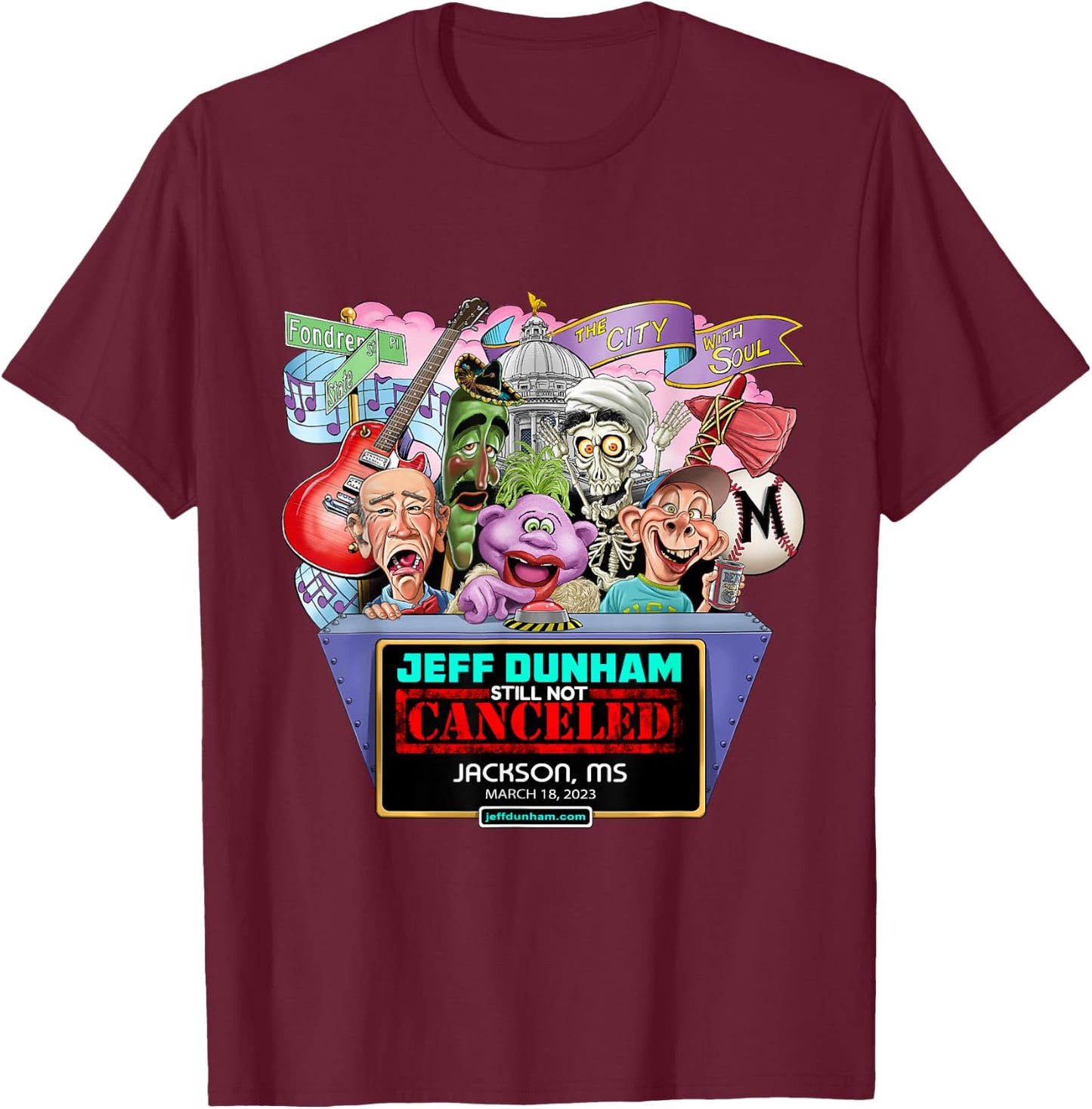 Jeff Dunham Jackson, MS (2023) T-Shirt - T-Shirt | Maroon