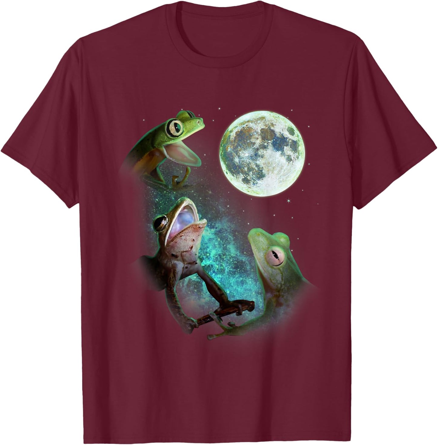 Three Tree Frogs Howl At Moon 3 Wolfs Wolves Funny Parody T-Shirt - T-Shirt | Maroon