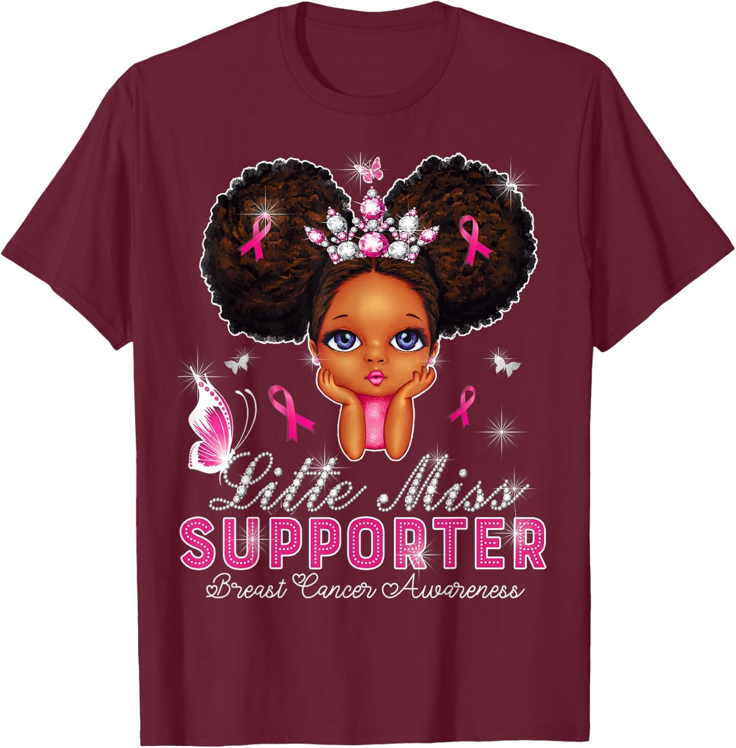 Little Miss Supporter breast cancer awareness for kids T-Shirt - T-Shirt | Maroon