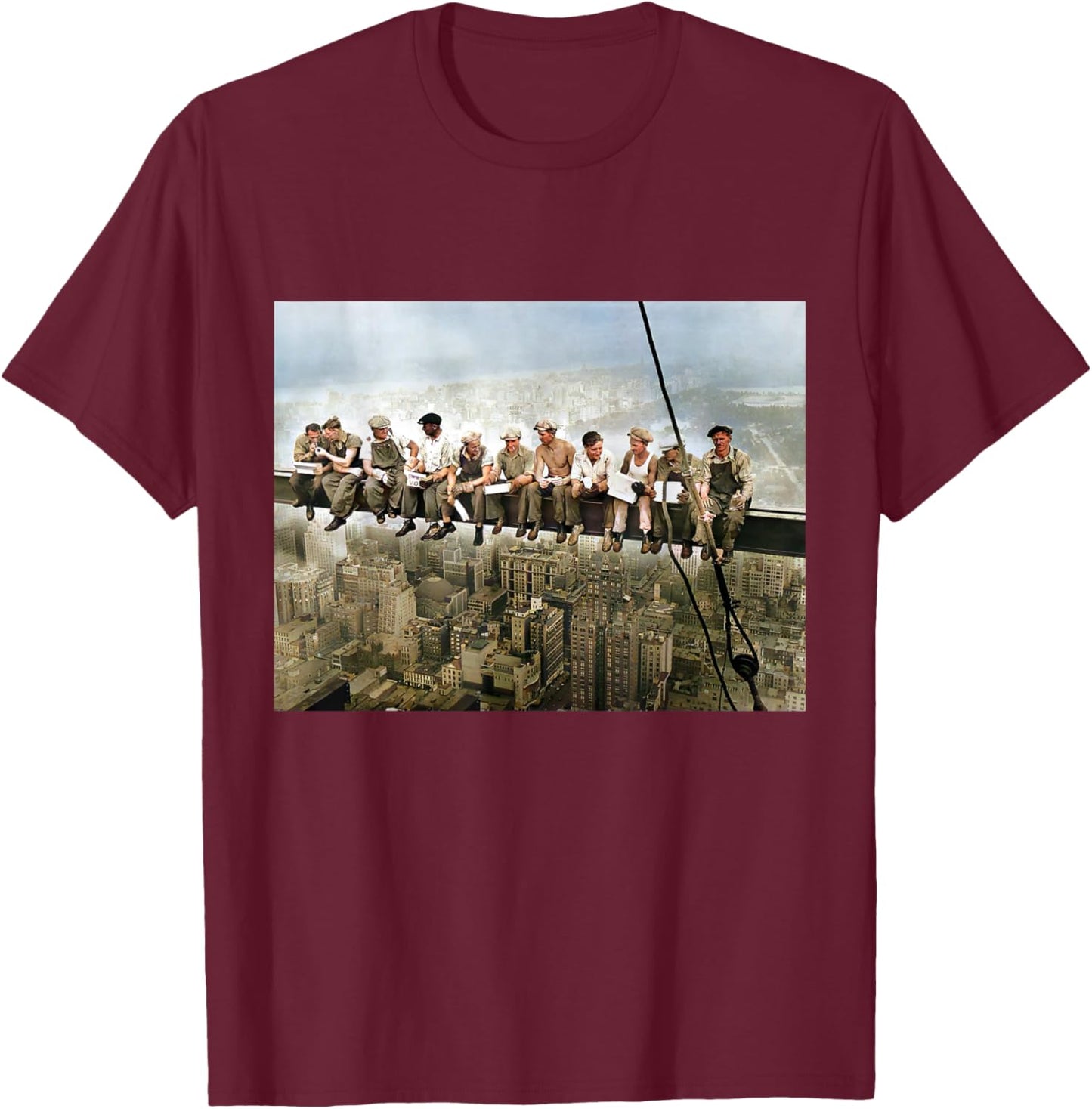 Lunch Atop a Skyscraper New York Ironworkers Photograph T-Shirt - T-Shirt | Maroon
