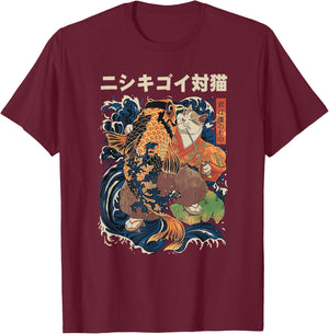 cat with koi fish tattoos Men Women T-Shirt - T-Shirt | Maroon
