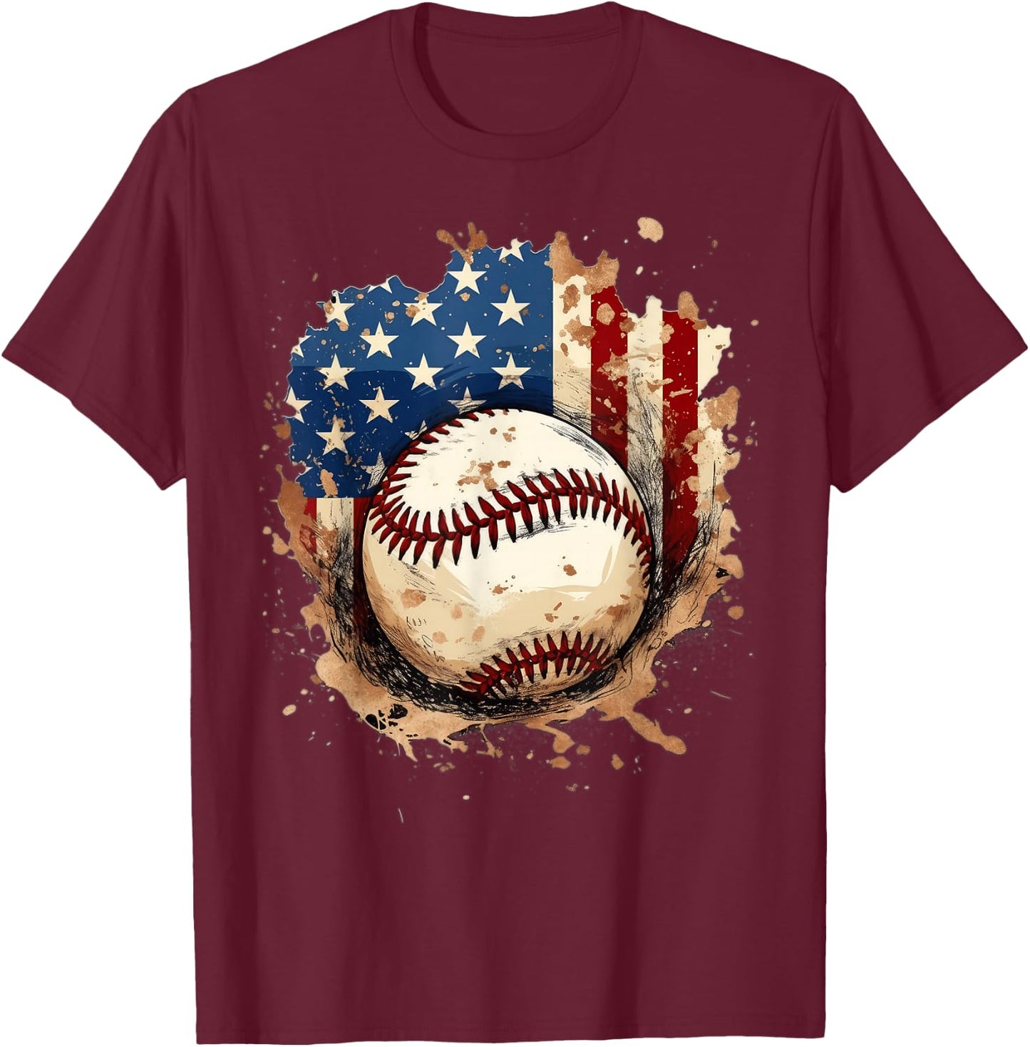 Patriotic Baseball 4th of July Men USA American Flag Boys T-Shirt - T-Shirt | Maroon
