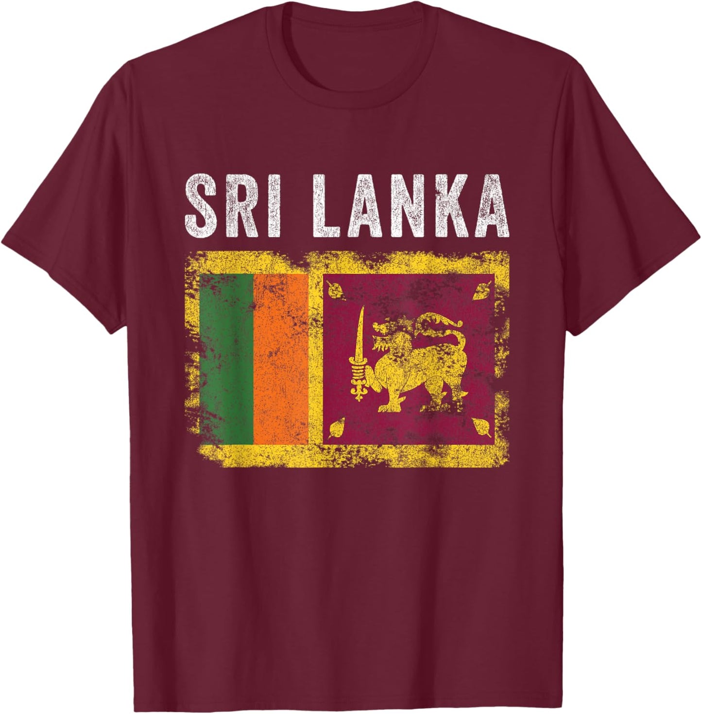 Sri Lanka Flag Distressed - Men Women Kids - Sri Lankan Flag T-Shirt - T-Shirt | Maroon