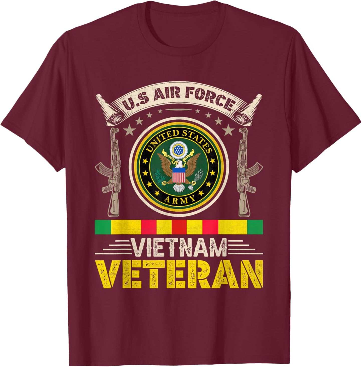 Vintage US Air Force Vietnam Veteran USA Flag Veterans Day Men T-Shirt - T-Shirt | Maroon