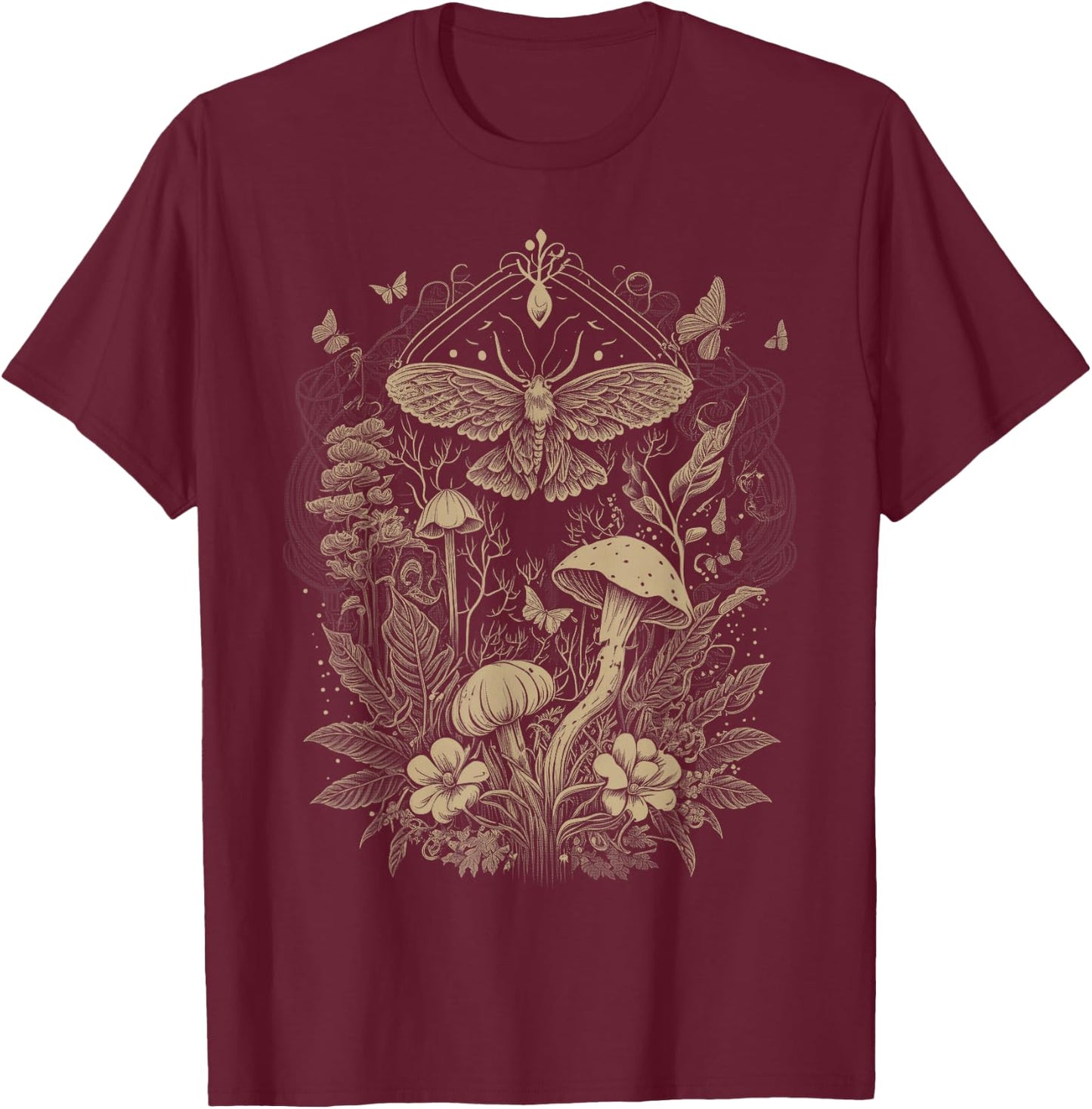 Cute Fairycore Floral Moth Aesthetic Girls Women Graphic T-Shirt - T-Shirt | Maroon