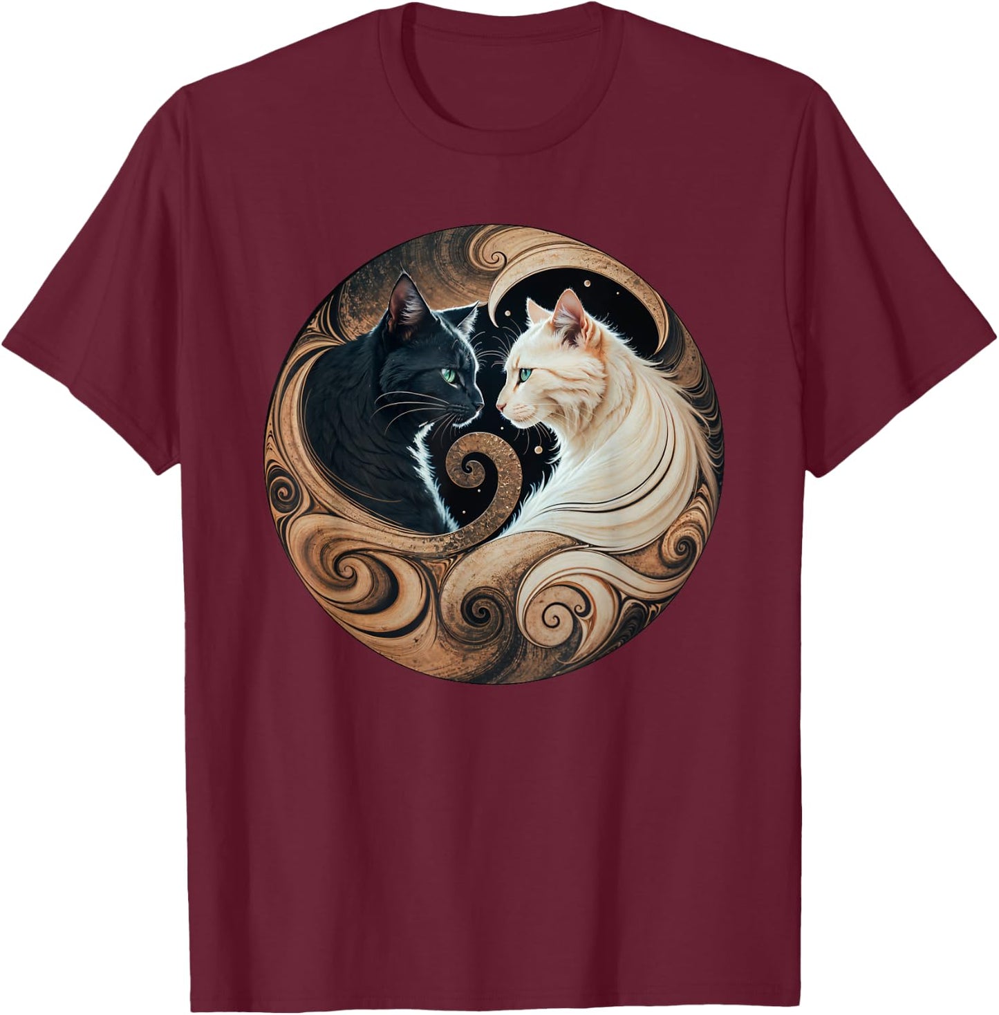 Cats Yin Yang T-Shirt - T-Shirt | Maroon