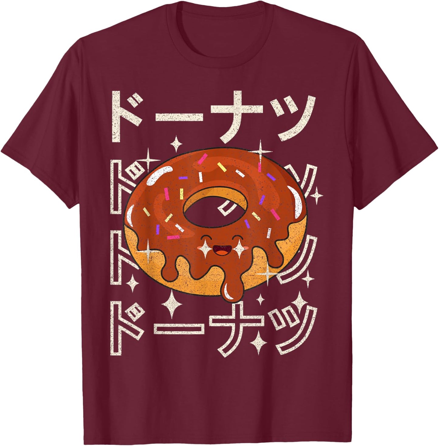 Funny 90s Japanese Cute Kawaii Donut Vintage Aesthetic Anime T-Shirt - T-Shirt | Maroon