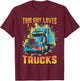 This Guy Loves Trucks Big Rig 18-Wheeler Semi-Truck Graphic T-Shirt - T-Shirt | Maroon