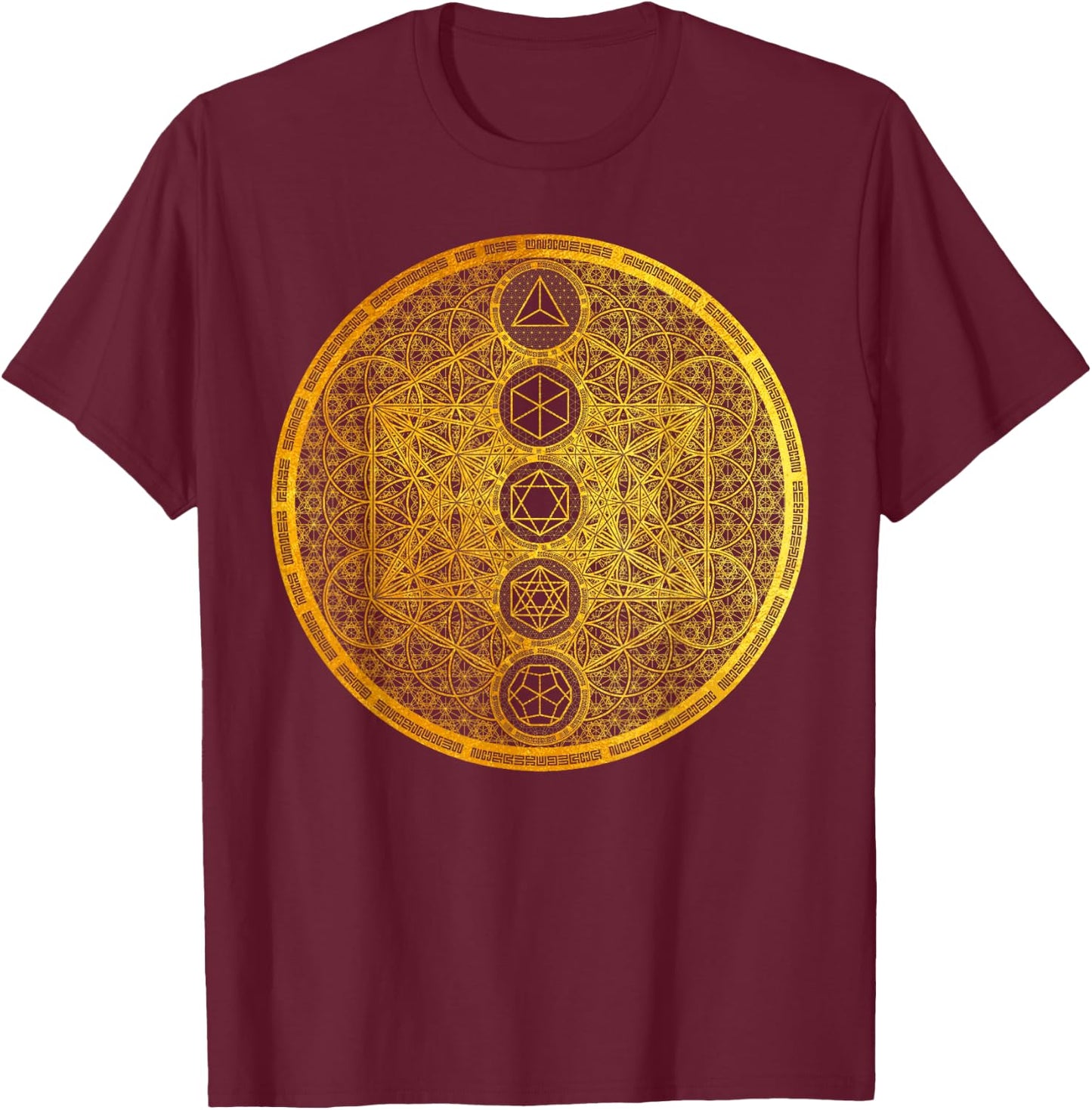 Metatron Cube Platonic Solids Sacred Geometry Metaphysics T-Shirt - T-Shirt | Maroon
