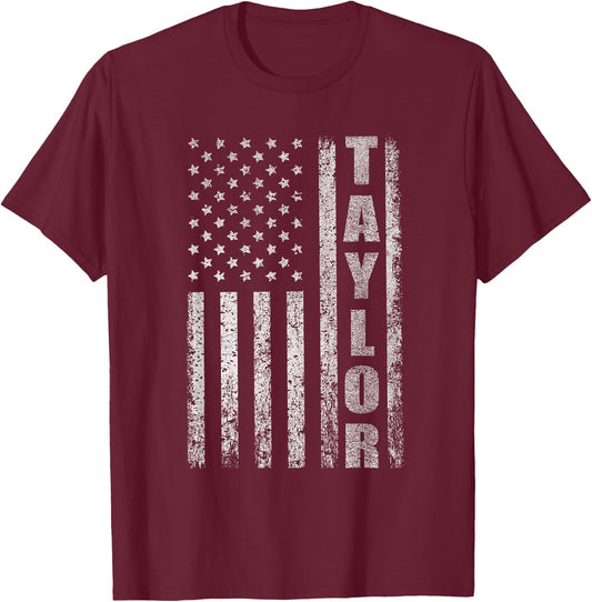Taylor US Flag Personalized Taylor American Flag Vintage T-Shirt - T-Shirt | Maroon