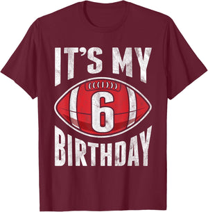 6 Years Old American Football 6th Birthday Boy Retro Style T-Shirt - T-Shirt | Maroon