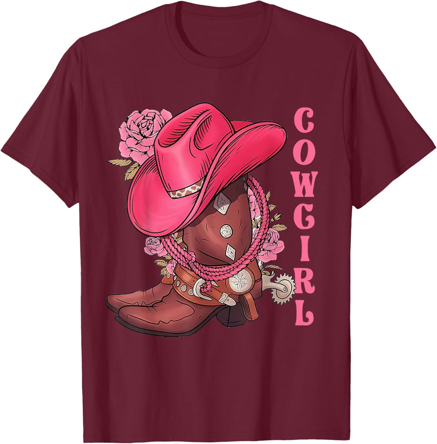 Cowgirl Hat Boots Western Country Southern Rodeo Texas Cute T-Shirt - T-Shirt | Maroon