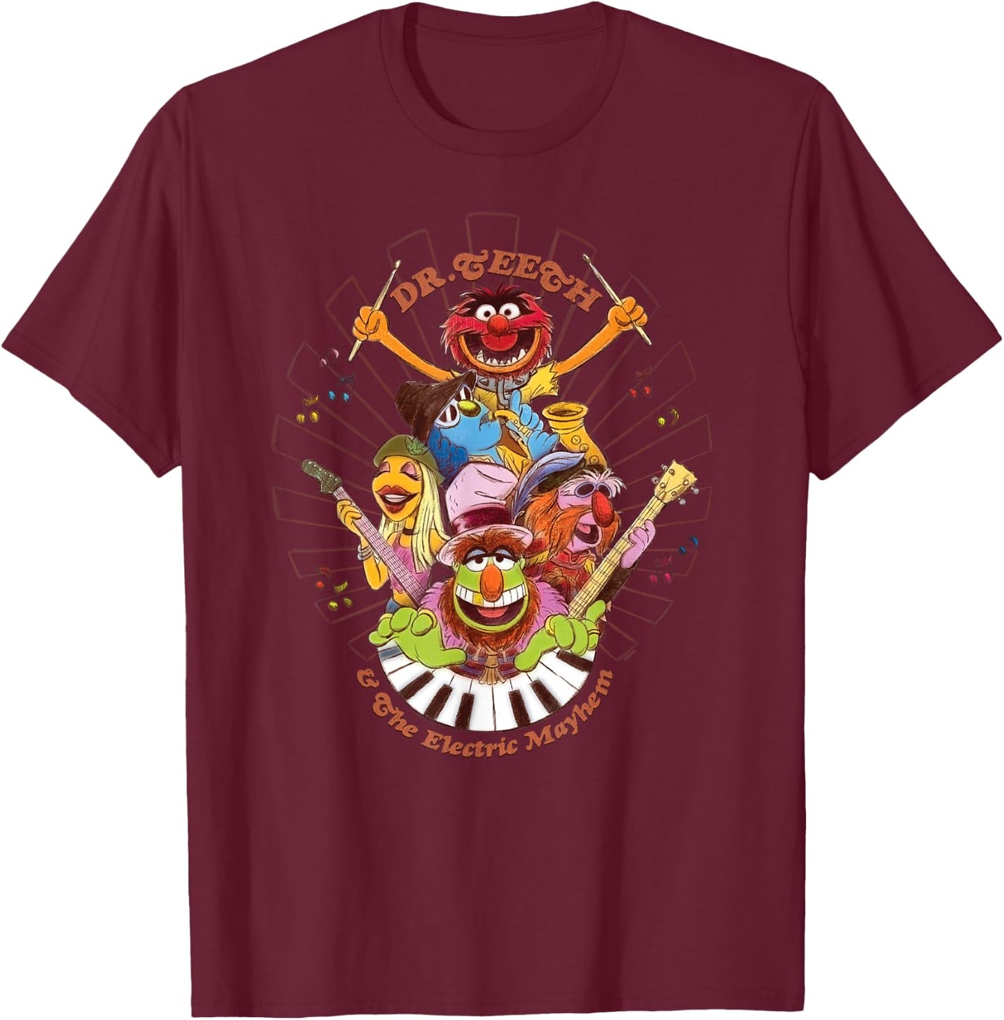 Disney The Muppets Dr Teeth & Electric Mayhem Keyboard Band T-Shirt - T-Shirt | Maroon