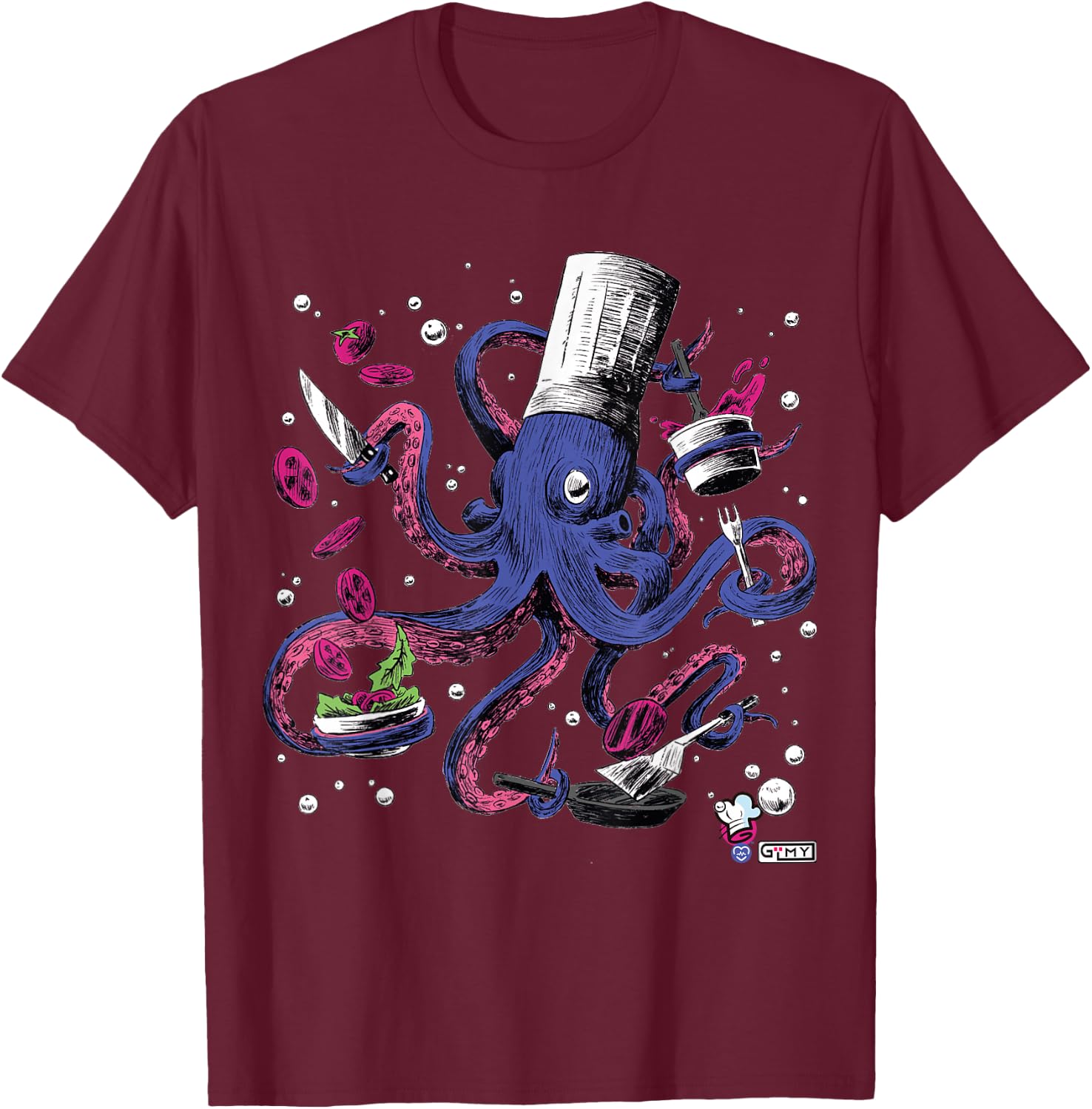 Funny Octopus Kitchen Chef Humor T-Shirt - T-Shirt | Maroon