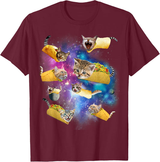 Burrito Pizza and Taco Cat in Space - Tacocat Gift Men Women Girls Kids T-Shirt - T-Shirt | Maroon